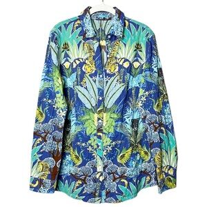 J. McLaughlin Jungle Tropical Button Down Shirt Leopard Tiger Small
